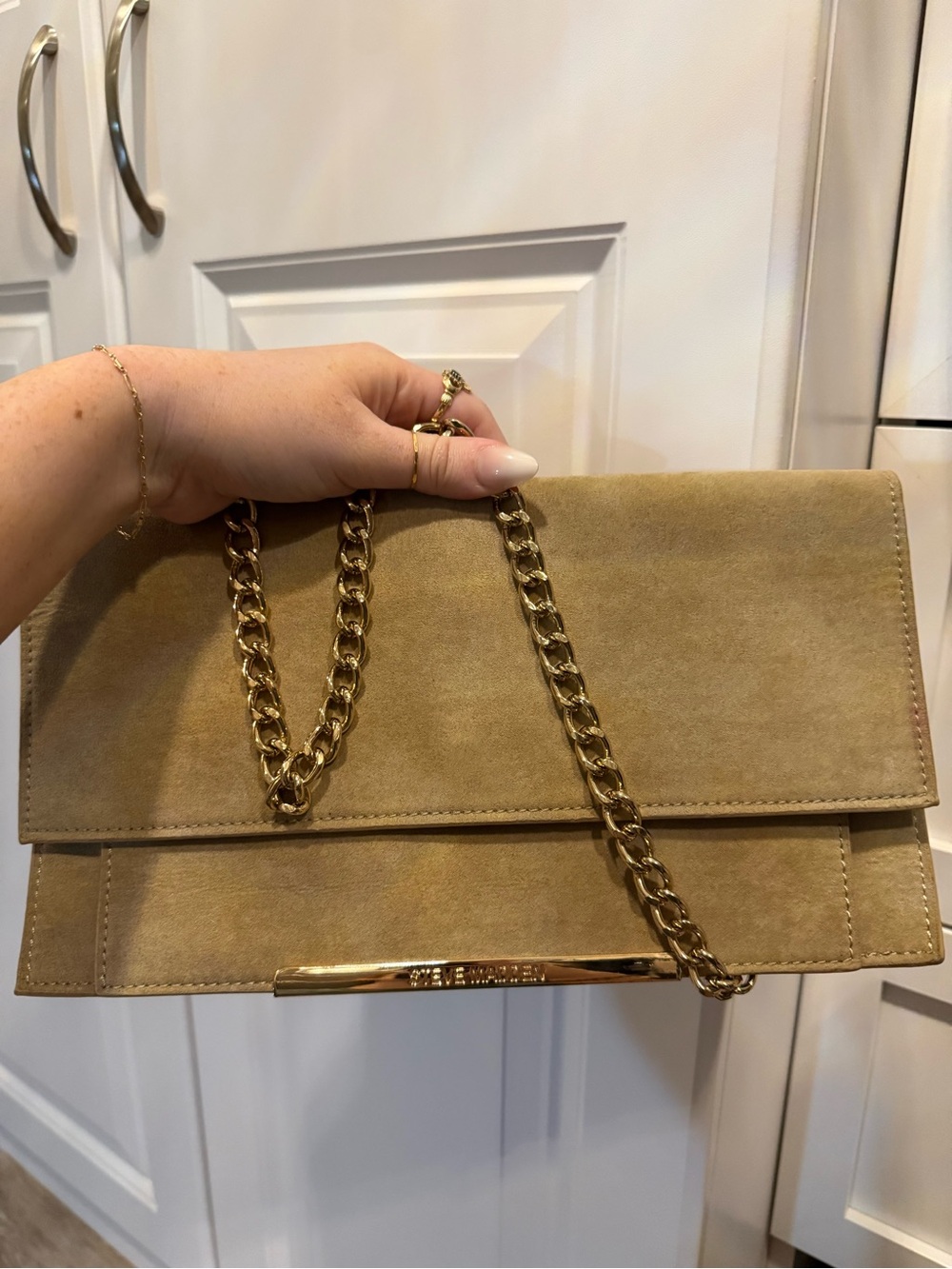 Steve Madden Beige Suede Chain Shoulder Bag - Women